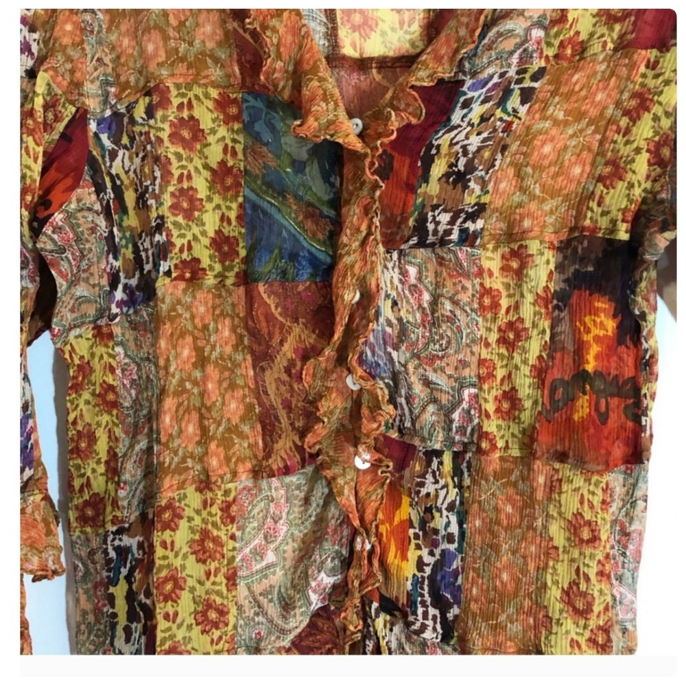 Chico's Design Whimsy Goth Silk Patchwork Button … - image 7